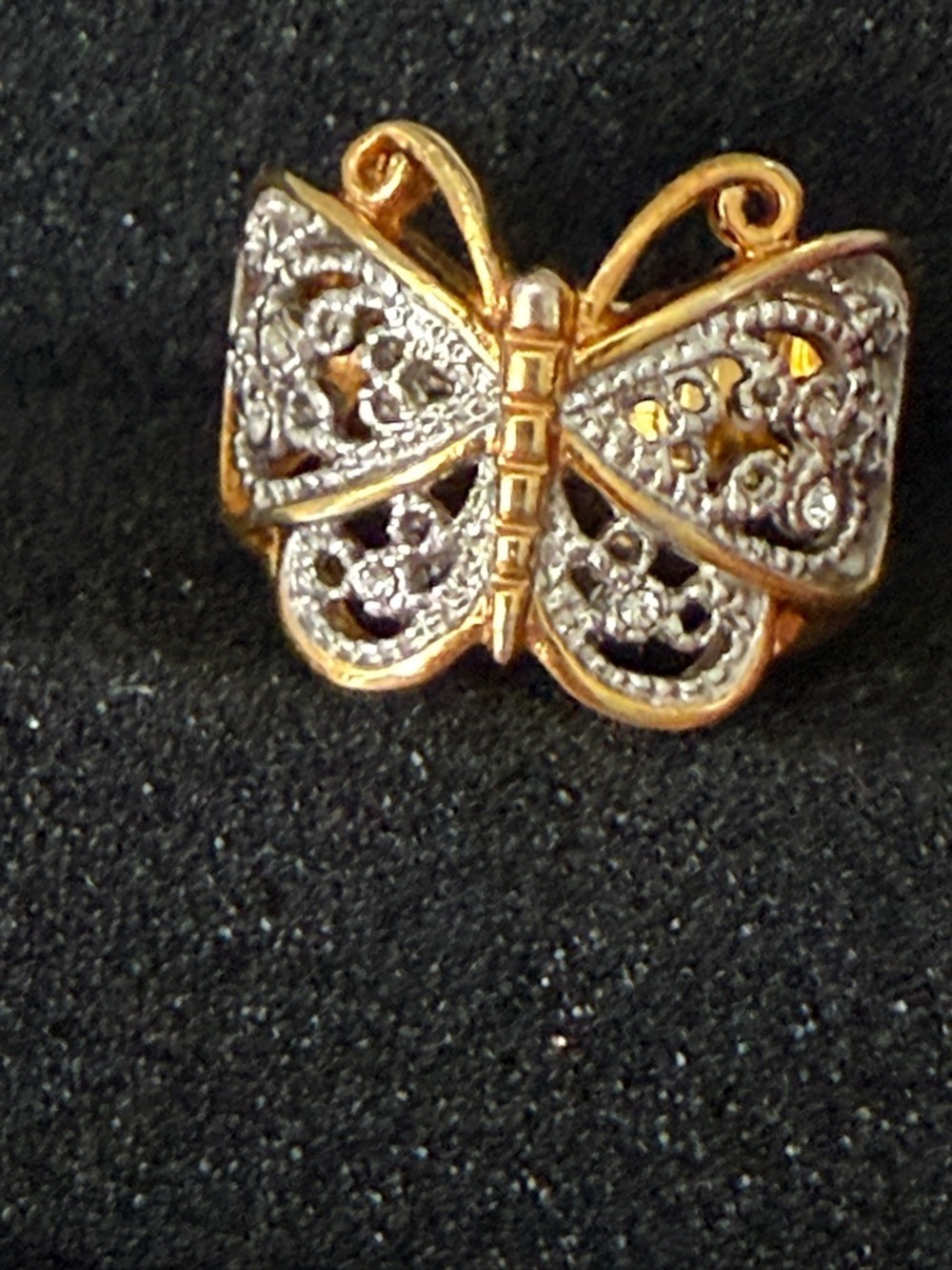 Butterfly Filigree Two Tone Statement Ring Size 7